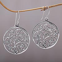 Sterling silver dangle earrings, 'Vine Rings' - Sterling Silver Vine Motif Dangle Earrings from Bali
