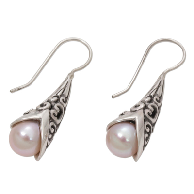 Aretes colgantes de perlas cultivadas - Aretes colgantes de plata esterlina y perlas cultivadas de Bali