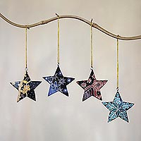 Batik wood ornaments, 'Bali Stars' (set of 4)