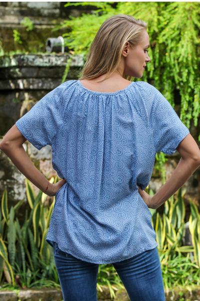 Rayon blouse, 'Ocean Dreams' - Handmade Blue Rayon Tunic Blouse from Indonesia