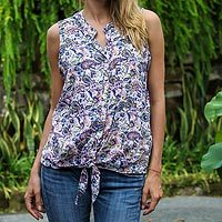 Blusa de rayón sin mangas - Blusa de Rayón Sin Mangas Hecha a Mano con Estampado Paisley