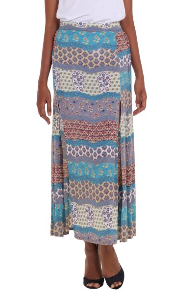 Turquoise and Grey Long Rayon Skirt from Indonesia