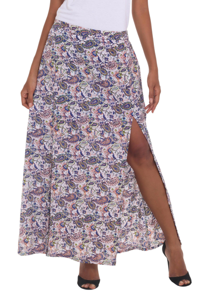 Rayon maxi skirt, 'Pretty in Paisley' - Long Rayon Skirt with Paisley Pattern from Indonesia