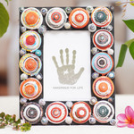 Recycled paper photo frame, 'Shrine City' (4x6) - 4x6 Recycled Paper Photo Frame with Multicolored Circles