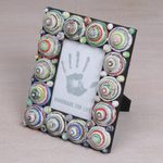 Recycled paper photo frame, 'Shrine City' (4x6) - 4x6 Recycled Paper Photo Frame with Multicolored Circles