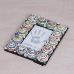 Recycled paper photo frame, 'Shrine City' (4x6) - 4x6 Recycled Paper Photo Frame with Multicolored Circles