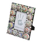 Recycled paper photo frame, 'Shrine City' (4x6) - 4x6 Recycled Paper Photo Frame with Multicolored Circles