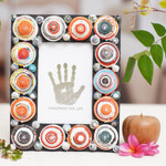 Recycled paper photo frame, 'Shrine City' (4x6) - 4x6 Recycled Paper Photo Frame with Multicolored Circles