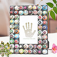 Recycled paper photo frame, 'Colorful Shrines' (4x6)