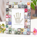 Recycled paper photo frame, 'Rising Temples' (4x6) - 4x6 Recycled Paper Multicolored Photo Frame from Bali