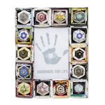 Recycled paper photo frame, 'Rising Temples' (4x6) - 4x6 Recycled Paper Multicolored Photo Frame from Bali