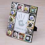 Recycled paper photo frame, 'Rising Temples' (4x6) - 4x6 Recycled Paper Multicolored Photo Frame from Bali