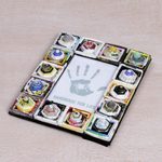 Recycled paper photo frame, 'Rising Temples' (4x6) - 4x6 Recycled Paper Multicolored Photo Frame from Bali