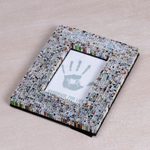Recycled paper photo frame, 'Straw Memories' (4x6) - 4x6 Recycled Paper Multicolored Photo Frame from Bali