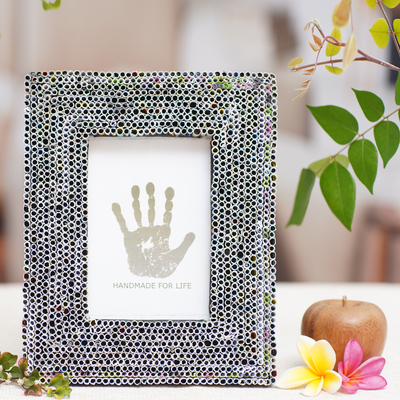 Recycled paper photo frame, 'Straw Memories' (4x6) - 4x6 Recycled Paper Multicolored Photo Frame from Bali