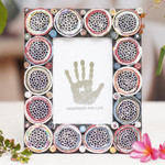 Recycled paper photo frame, 'Memory Circles' (4x6) - 4x6 Recycled Paper Circle Motif Photo Frame from Bali