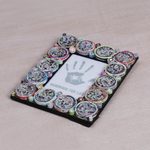 Recycled paper photo frame, 'Memory Circles' (4x6) - 4x6 Recycled Paper Circle Motif Photo Frame from Bali