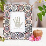 Recycled paper photo frame, 'Memory Circles' (4x6) - 4x6 Recycled Paper Circle Motif Photo Frame from Bali