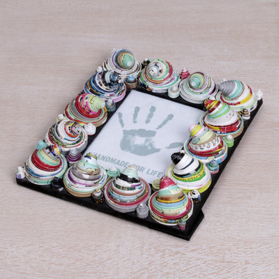 Recycled paper photo frame, 'Colorful Snail Shells' (4x6) - 4x6 Recycled Paper Multicolored Cone Photo Frame from Bali