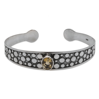 Citrine and Sterling Silver Dotted Cuff Bracelet from Bali