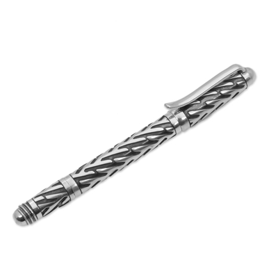 Sterling silver pen, 'Writing Frond' - Hand Crafted Sterling Silver Ink Pen by Balinese Artisans