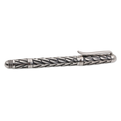 Sterling silver pen, 'Writing Frond' - Hand Crafted Sterling Silver Ink Pen by Balinese Artisans