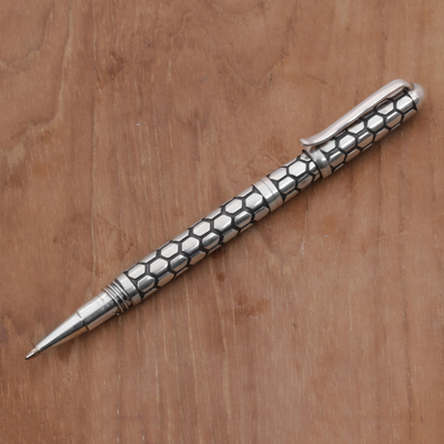 Sterling silver pen, 'Writer's Retreat' - Sterling Silver Hexagon Ink Pen by Balinese Artisans