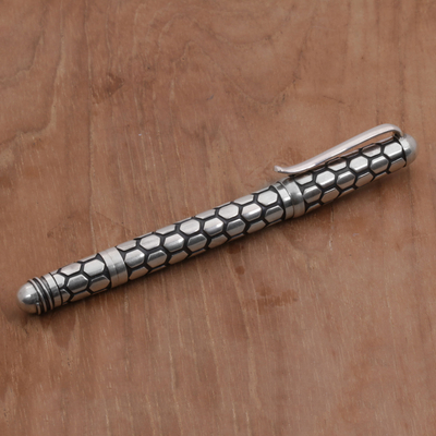 Sterling silver pen, 'Writer's Retreat' - Sterling Silver Hexagon Ink Pen by Balinese Artisans