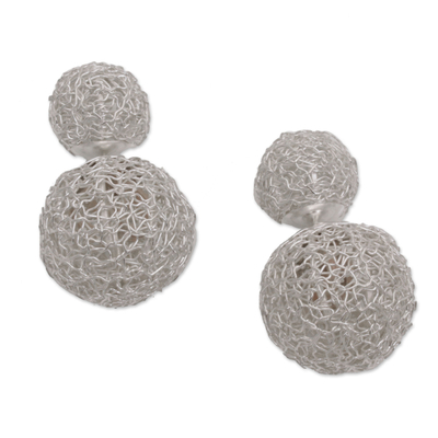 Sterling silver button earrings, 'Thread Nests' - 925 Sterling Silver Reversible Button Earrings from Bali