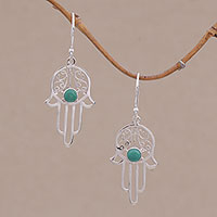 Sterling silver dangle earrings, 'Hamsa Protection'