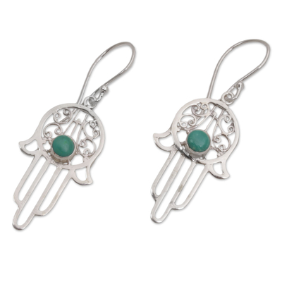 Sterling silver dangle earrings, 'Hamsa Protection' - Reconstituted Turquoise Sterling Silver Hamsa Hand Earrings