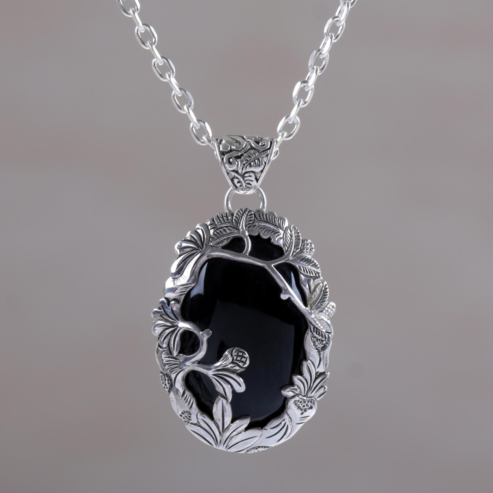 Latest Design Black Onyx Sterling Silver Overlay Necklace 17-18 Handmade Jewelry