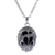 Onyx pendant necklace, 'Midnight Lilies' - Onyx and Sterling Silver Floral Pendant Necklace from Bali
