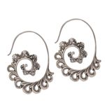 Sterling silver half-hoop earrings, 'Paisley Ferns' - 925 Sterling Silver Paisley Half-Hoop Earrings from Bali