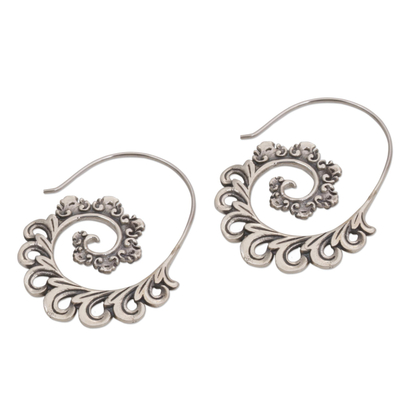 Sterling silver half-hoop earrings, 'Paisley Ferns' - 925 Sterling Silver Paisley Half-Hoop Earrings from Bali