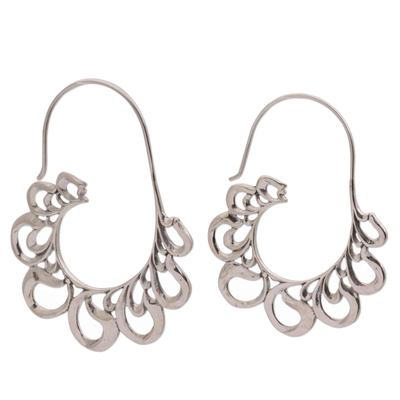 Sterling silver half-hoop earrings, 'Paisley Majesty' - Sterling Silver Paisley Motif Half-Hoop Earrings from Bali