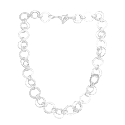 925 Sterling Silver Modern Chain Necklace from Bali, 'Stellar Rings'