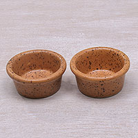 Small ceramic ramekins, 'Ginger Spots' (pair) - Pair of Handmade Ceramic Ramekins in Orange from Bali