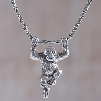 Sterling silver pendant necklace, Monkey Charm
