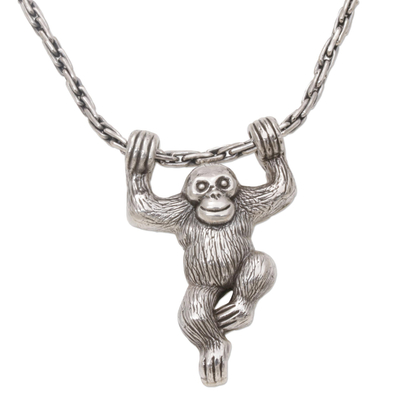 Sterling silver pendant necklace, 'Monkey Charm' - Sterling Silver Monkey Pendant Necklace from Indonesia
