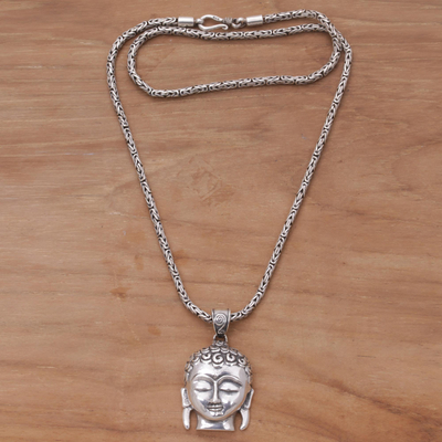 Collar colgante de plata esterlina - Collar con colgante de Buda de plata de ley hecho a mano
