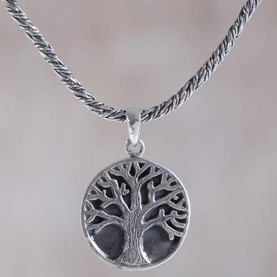 Sterling silver pendant necklace, 'Tree of Hope' - Sterling Silver Tree Pendant Necklace from Indonesia