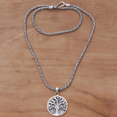 Sterling silver pendant necklace, 'Tree of Hope' - Sterling Silver Tree Pendant Necklace from Indonesia