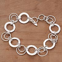 Handmade Sterling Silver Link Bracelet from Indonesia,'Circle of Hope'