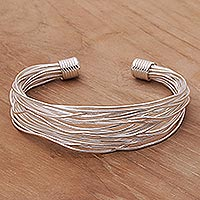 Sterling silver cuff bracelet, 'Live Wire' - Sterling Silver Wrapped Wire Bracelet Handcrafted in Bali