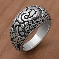 Sterling silver domed ring, 'Paisley Plains' - 925 Sterling Silver Paisley Cocktail Ring from Bali