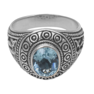 anillo topacio azul hombre - Anillo de hombre de plata esterlina y topacio azul de Bali