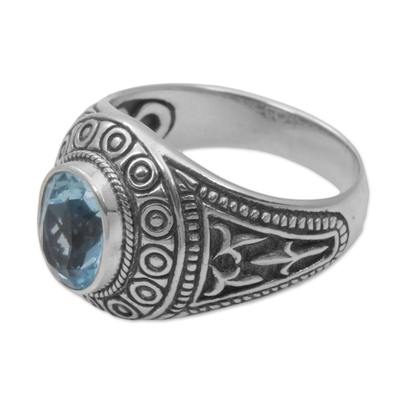 Men's blue topaz ring, 'Awakening Circles' - Blue Topaz and Sterling Silver Men's Ring from Bali