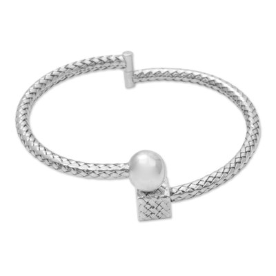 Sterling silver bangle bracelet, 'Simple Woven Bali' - Sterling Silver Woven Bangle Bracelet by Balinese Artisans