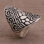 Sterling silver cocktail ring, 'Temple Pebbles' - Sterling Silver Combination Finish Cocktail Ring from Bali